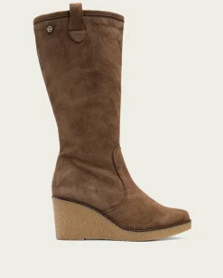 Botas De Cuña Moka Con Cremallera Marina