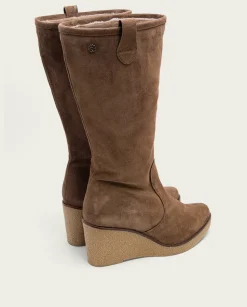 Botas De Cuña Moka Con Cremallera Marina