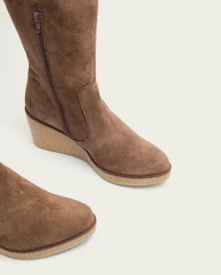 Botas De Cuña Moka Con Cremallera Marina