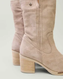 Botas De Tacón Arena Con Cremallera Nia