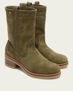 Botas Planas Kaki Con Tiradores Paula