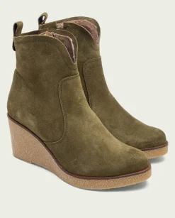Botines De Cuña Kaki Con Cremallera Mabel