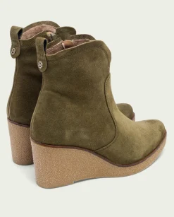 Botines De Cuña Kaki Con Cremallera Mabel