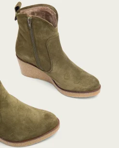 Botines De Cuña Kaki Con Cremallera Mabel