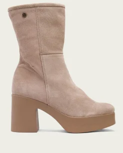Botines De Tacón Arena Con Cremallera Lisa