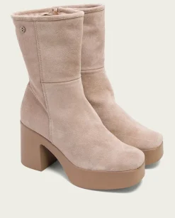 Botines De Tacón Arena Con Cremallera Lisa