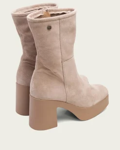 Botines De Tacón Arena Con Cremallera Lisa