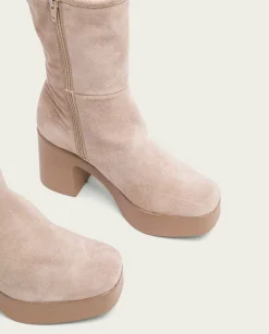 Botines De Tacón Arena Con Cremallera Lisa