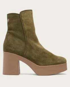 Botines De Tacón Kaki Con Cremallera Leta