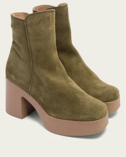 Botines De Tacón Kaki Con Cremallera Leta