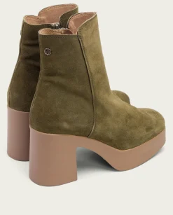 Botines De Tacón Kaki Con Cremallera Leta