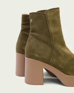 Botines De Tacón Kaki Con Cremallera Leta