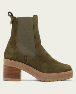 Botines De Tacón Kaki Con Elasticos Rea