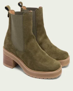 Botines De Tacón Kaki Con Elasticos Rea
