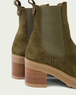 Botines De Tacón Kaki Con Elasticos Rea