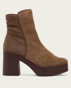 Botines De Tacón Moka Con Cremallera Leta