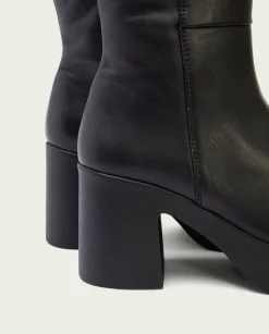 Botines De Tacón Negro Con Cremallera Lana