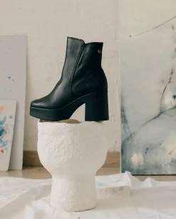 Botines De Tacón Negro Con Cremallera Lia