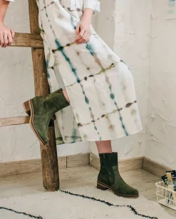 Botines Planos Kaki Con Cremallera Palma