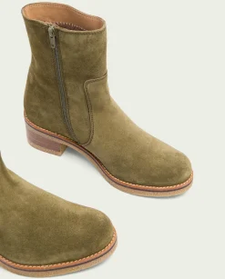 Botines Planos Kaki Con Cremallera Palma