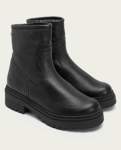 Botines Planos Negros Con Cremallera Shani