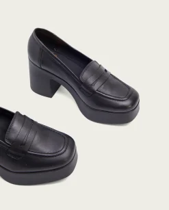 Mocasines De Tacón En Piel Negra Laia