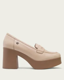 Mocasines De Tacón En Piel Taupe Laia
