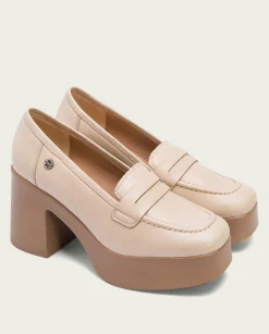 Mocasines De Tacón En Piel Taupe Laia