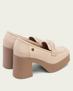 Mocasines De Tacón En Piel Taupe Laia