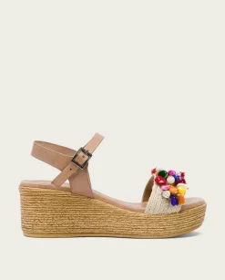 Sandalia Cuña Con Abalorios Taupe Colores Irati