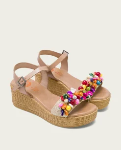 Sandalia Cuña Con Abalorios Taupe Colores Irati