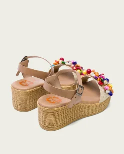 Sandalia Cuña Con Abalorios Taupe Colores Irati