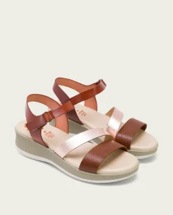 Sandalia Cuña Piel Cuero Rose Fatima