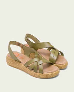 Sandalia Cuña Piel Kaki Ganga