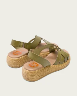Sandalia Cuña Piel Kaki Ganga