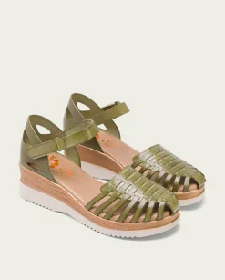 Sandalia Cuña Piel Kaki Liliana
