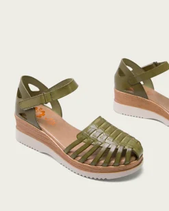 Sandalia Cuña Piel Kaki Liliana