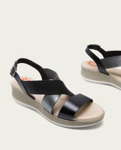 Sandalia Cuña Piel Negro Plomo Fiama