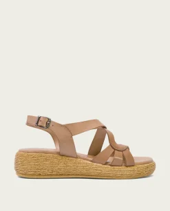 Sandalia Cuña Piel Taupe Gisela