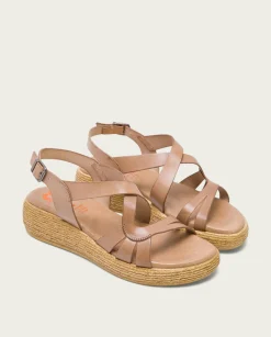 Sandalia Cuña Piel Taupe Gisela