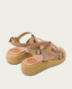 Sandalia Cuña Piel Taupe Gisela