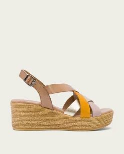 Sandalia Cuña Piel Taupe Platino Iris