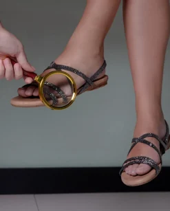 Sandalia Plana De Brillantes Plomo Aitana