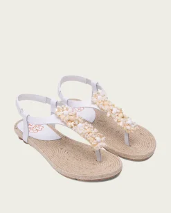 Sandalia Plana Yute Y Piel Blanco Martia