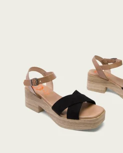 Sandalia Tacón Bajo De Piel Taupe Negro Viviana