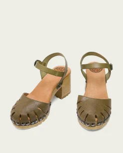 Sandalia Tacón Medio Kaki Sara