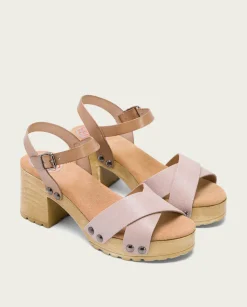 Sandalia Tacón Medio Taupe Rosa Salma