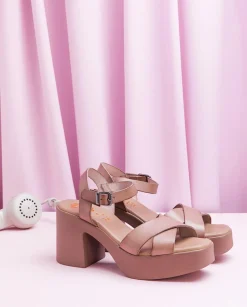 Sandalia Tacón Piel Taupe Zoe