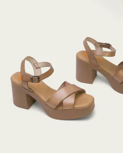 Sandalia Tacón Piel Taupe Zoe