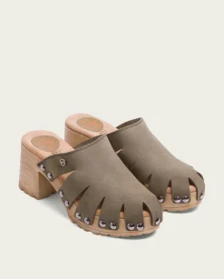 Sandalia Tacón Serraje Kaki Gia